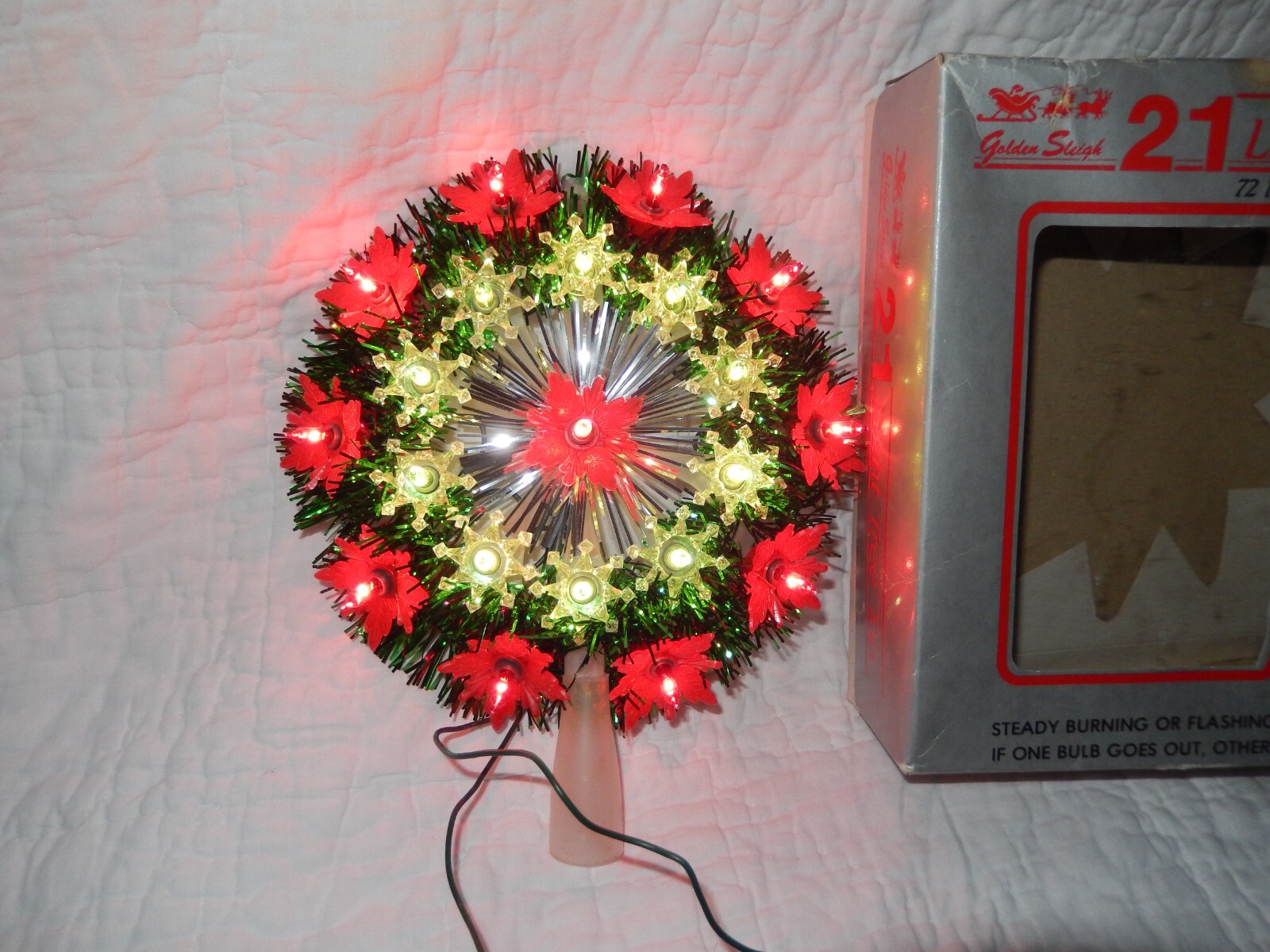 Vintage 21 Light Wreath/Poinsettia Christmas Tree Topper eBay