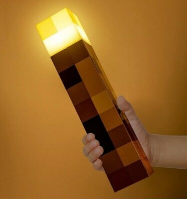 8 Bit Style Myworld mine Light Up Torch With craft build In Usb Charger 
