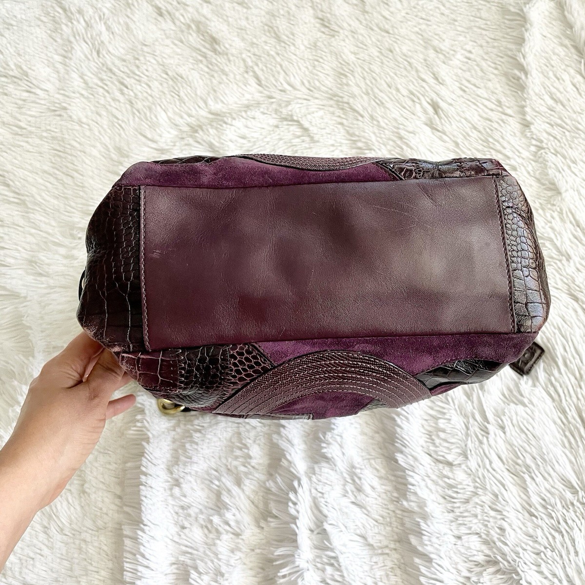 Vintage Coach Inlaid C Brooke Shoulder Bag Plum Purple Leather