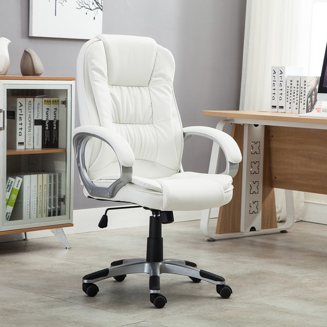 White Faux Leather Modern Executive Computer Conference Desk Office Task Chair