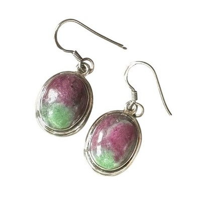 Sterling Silber Oval Rubin Zoisit Edelstein Ohrhänger Rosa & Grün