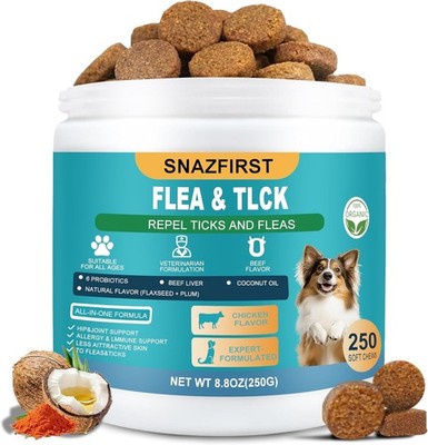 Flea and Tick Natural Prevention for Dogs Chewable, Flea & Tick 150 Chews Dog US