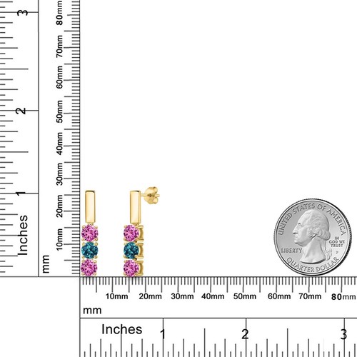 1.80 Ct Pink Created Sapphire London Blue Topaz 18K Yellow Gold Plated Silver - Picture 6 of 6