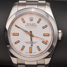 Rolex Milgauss 116400 Smooth Bezel Watch 40mm Index White Dial