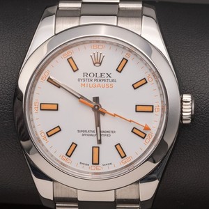 Rolex Watch Milgauss Smooth Bezel Index 40mm White Dial 116400