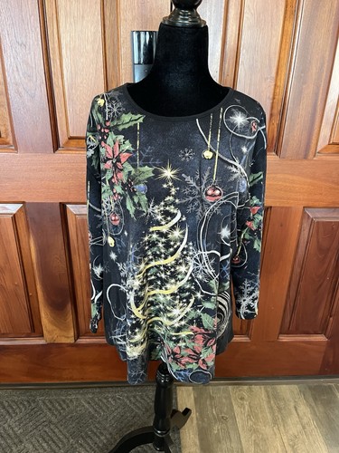 Jess & Jane Christmas Joy Top Shirt Womens Large 1X Whimsical All Over Print y2K