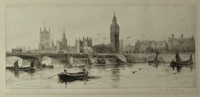 Frank Harding Original Signed Etching Westminster Bridge