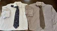 Faconnable Shirt Zegna Tie Lot Mens 4 Pc. 16.5 34/35 Gingham Stripe Cotton Silk