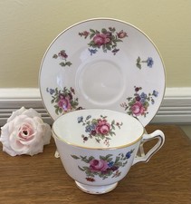Made in England Crown Staffordshire Bone China Teacup  Saucer Roses  Flowers