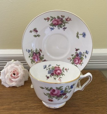 Made in England Crown Staffordshire Bone China Teacup & Saucer Flowers & Roses