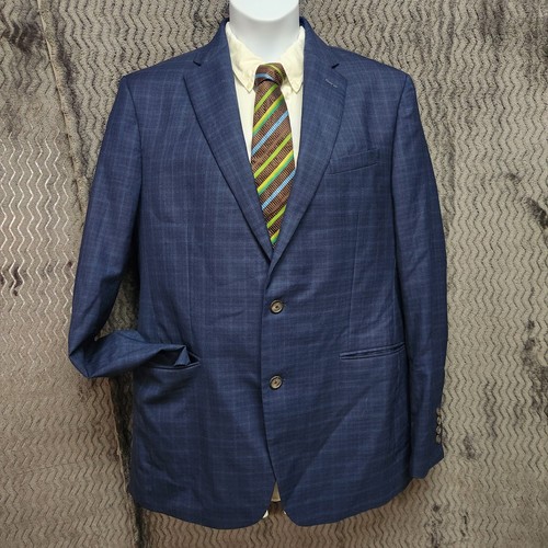 Ted Baker Blazer Mens 46L Long Blue Sport Coat Jacket Canada Plaid Jake Career - Picture 2 of 23
