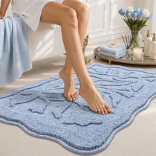Light Blue Bathroom Rug 24x36 Inch Non Slip Floral Bath Mat Soft Microfiber
