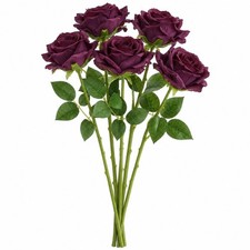 Purple Plum Roses, 5 Stem Faux Flower Bunch, Artificial Wedding Flowers, Moody G