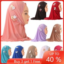 Muslim Kids Girls Prayer Hijab Scarf Khimar Hat Islam Headscarf Shawl Wrap 2-6Y