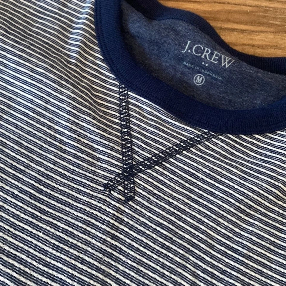 2 Camisetas Hombre J.crew Rayas Manga Larga Algodón Azul Marino y Beige Talla M Informal Preparación Foto 3 de 4