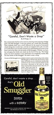 1955 Old Smuggler Scotch: Careful Don't Waste a Drop Vintage Print Ad