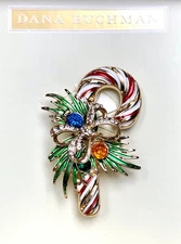 DANA BUCHMAN Candy Cane Christmas Holiday Brooch/Pin Jewelry Rhinestone--NIB
