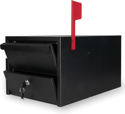Heavy Duty Locking Mailbox - Modern Black Steel Curbside Post Mount