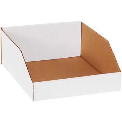 Top Pack Supply Open Top Bin Boxes, 10'' x 12'' x 4 1/2'', White (pack 25)