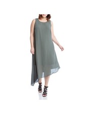 KAREN KANE Womens Midi Dress Green Sleeveless Asymmetrical Overlay Lined Plus 0X