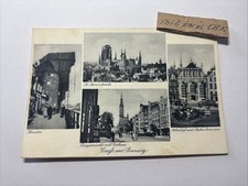 Excellent Postcard c. 1949 Gdansk, Long Market with City Hall, Crane