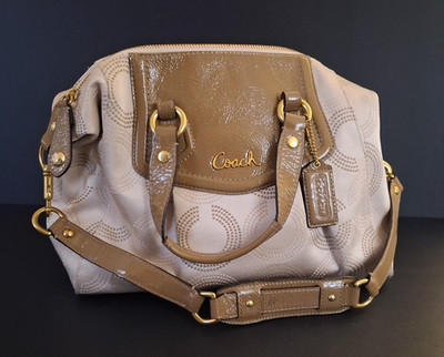 Coach Ashley Dotted OP Signature Satchel Purse Light Khaki/Taupe A1384-F20027