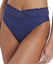 Bar III Women's Wave Solids Smocked V-Waist High-Leg Bikini Bottoms, Large, 34