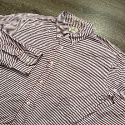 J Crew Shirt Mens Large Blue Red Stripe Cotton Classic Long Sleeve Casual Preppy
