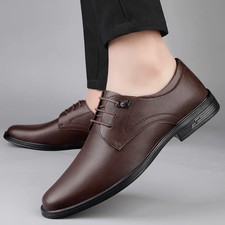 Fashion Men Business Leather Flats Footwear Casual Lace-up Formal Dress Shoes