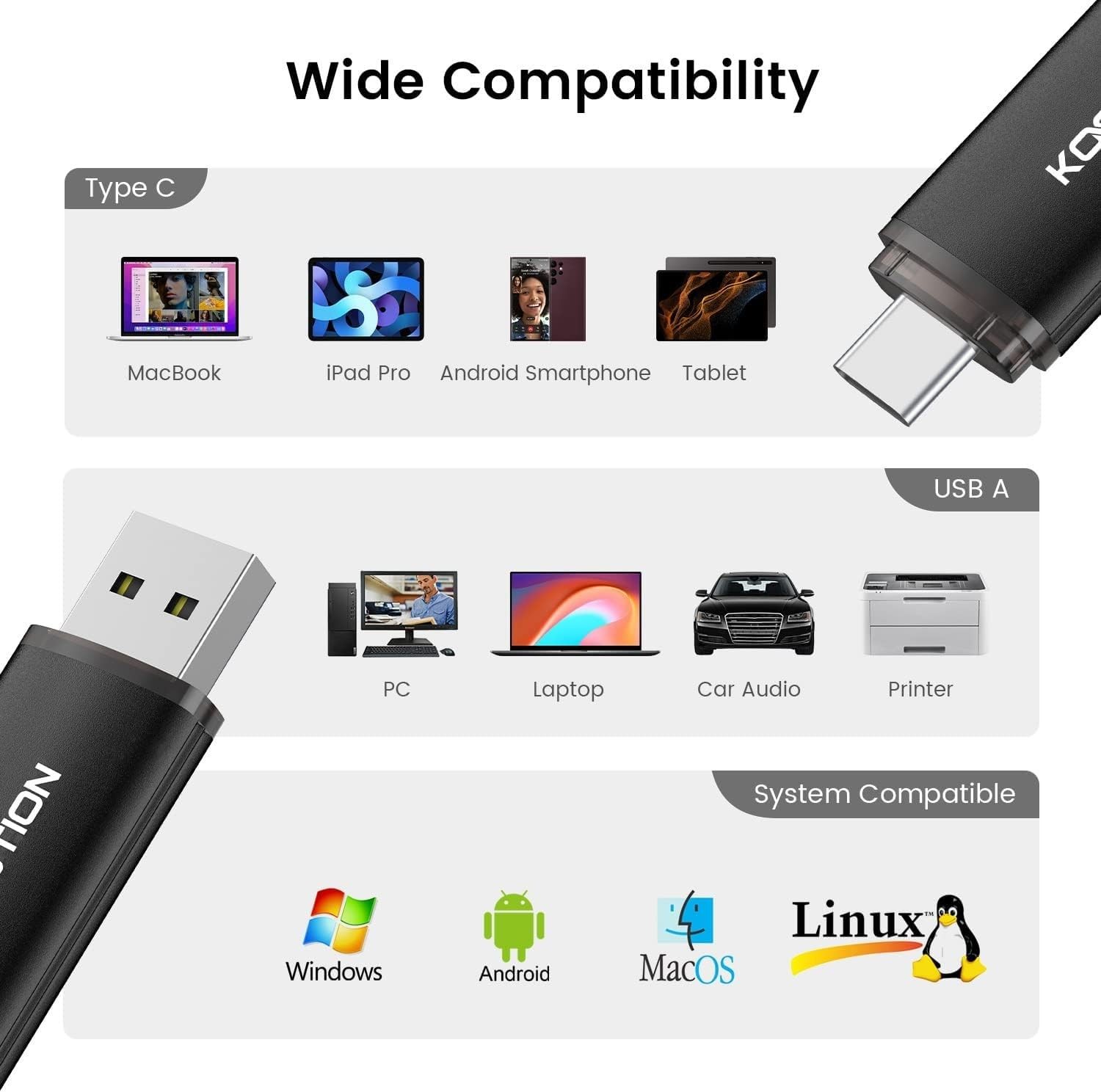 Clé USB C 32 Go double connectique OTG clé USB 2.0 noire pour Android