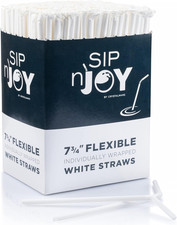 Bulk Pack of 380 Flexible Plastic Drinking Straws - White, Individually Wrapped,