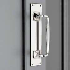 Polished Chrome Door Pull Handle Backplate Entrance Bar Heavy Duty Solid