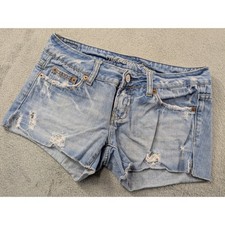 American Eagle Womens Size 2 Distressed Denim Cut Off Shorts Light Wash Low Rise