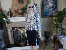 St. John Collection Black White Wool Blend Knit Dress Jacket Set Size 10