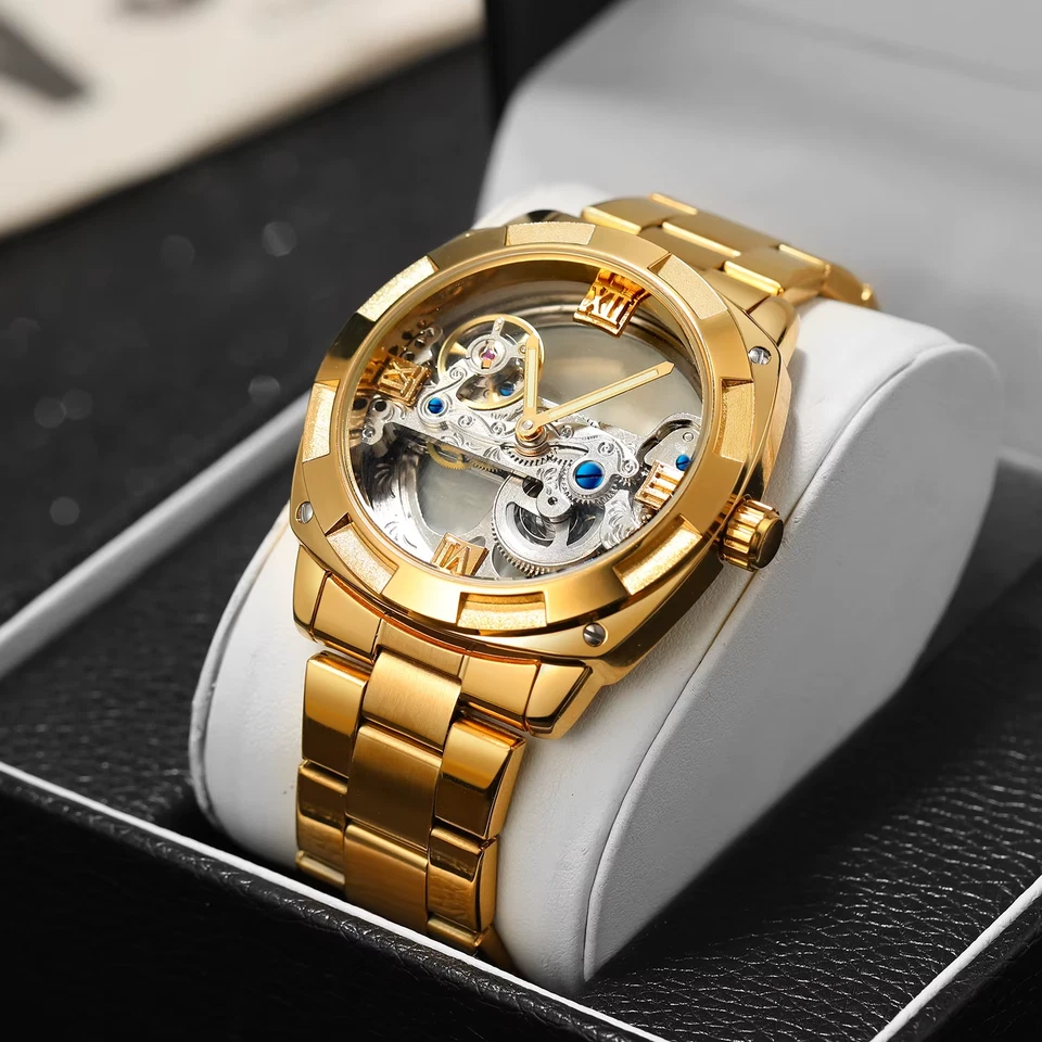 Reloj Automático Hombre Skeleton Tourbillon Mecánico Acero Inoxidable Impermeable Foto 4 de 4