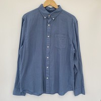 John Lewis Linen Blend Shirt XL Slim Fit Blue Long Sleeve Button Down Casual