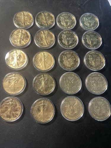 20 .999 SILVER LIBERTY EAGLE DOLLAR COINS 24K Gold-plated UNCIRCULATED with COA