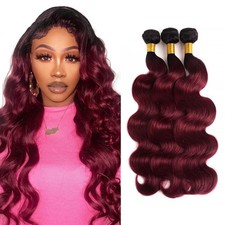 1B99J Burgundy Body Wave Human Hair Bundles 22 24 26 Inch Brazilian Virgin