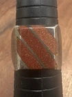 Vintage Goldstone Inlay Mexico 925 Silver Striped Cocktail Ring Sz 12