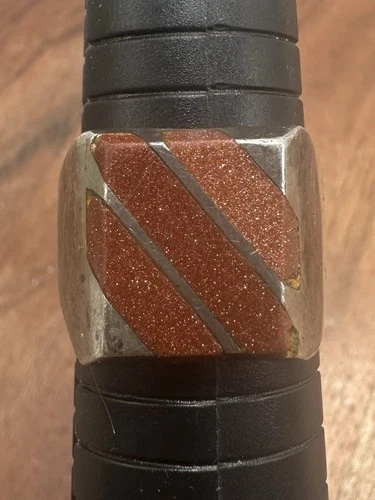 Vintage Goldstone Inlay Mexico 925 Silver Striped Cocktail Ring Sz 12