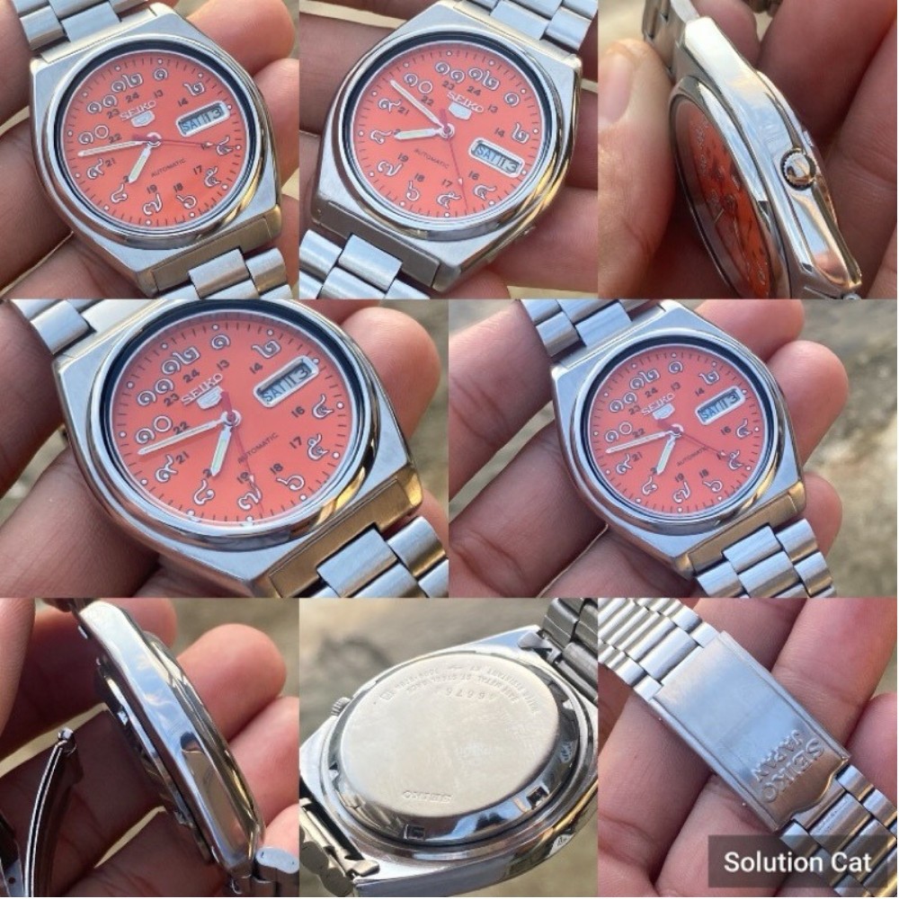 Seiko 5 7009 Automatic Watch Vintage Dial Thai Numbers Orange Face