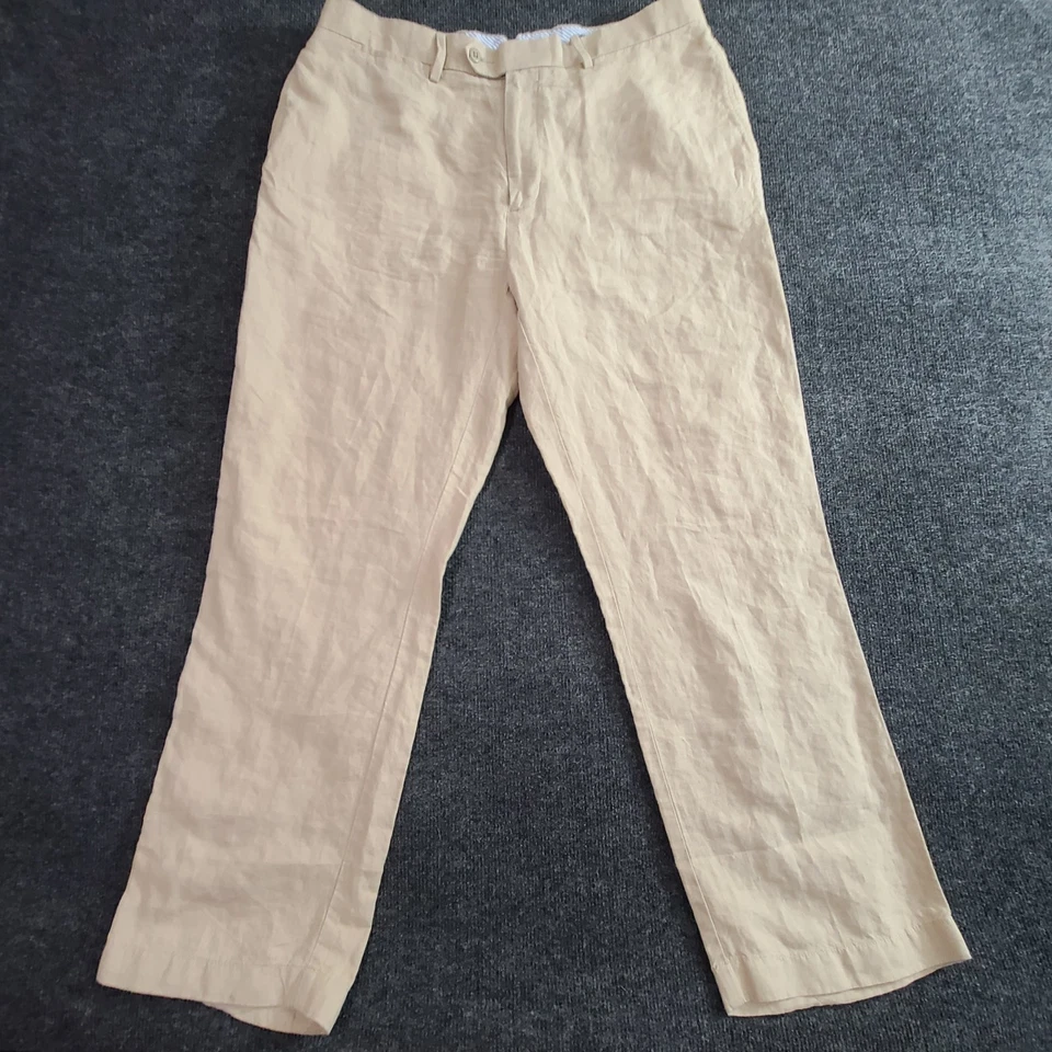 Daniel Cremieux 裤子男式 38x30 38x30 米色平底正装裤子亚麻准备 — 第 2/4 张图片