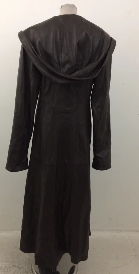 Moda Martani Women's Coat Size S Brown Lined Leather Hooded Maxi Used - Image 4 of 4