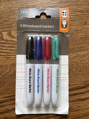 4 TESCO Whiteboard Marker verschiedene Farben Stifte Stift trocken Whiteboard