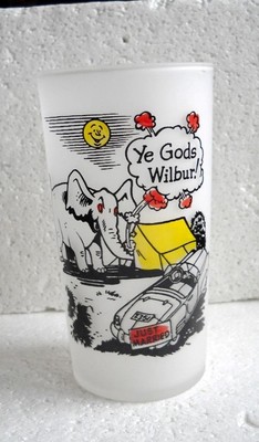 FEDERAL Frosted Glass Tumbler ''Ye Gods Wilbur!'' Elephant.. Just Married Car