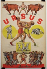 Vintage 1920s URSUS German 38x25 Stone-Litho CIRCUS STRONGMAN Poster FREE SHIP