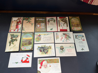 Antique Embossed Christmas & New Year Postcard Lot 14 Vintage Santa Angel Holida