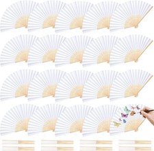JOHOUSE 28 Pcs White Paper Women Folding Handheld Fans, 8.3 Inch Foldable Hand F