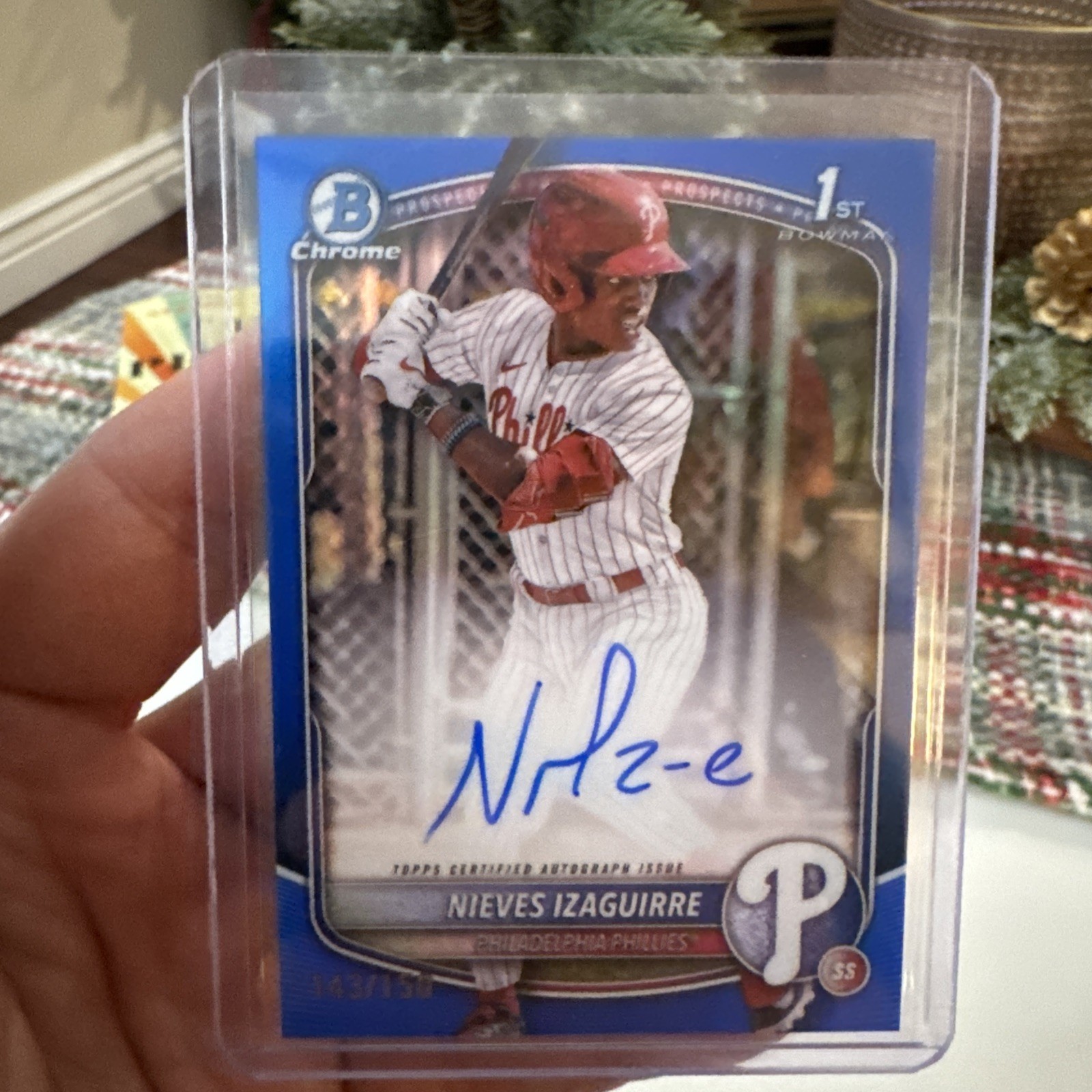 2025 Bowman Chrome - Prospect Autographs Nieves Izaguirre Blue Raywave 1st /150