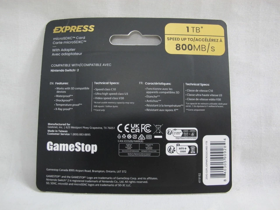 Gamestop Express MicroSDxc Micro SD SDXC & Adapter 1TB 800mb/s Nintendo Switch 2 - Image 2 of 2